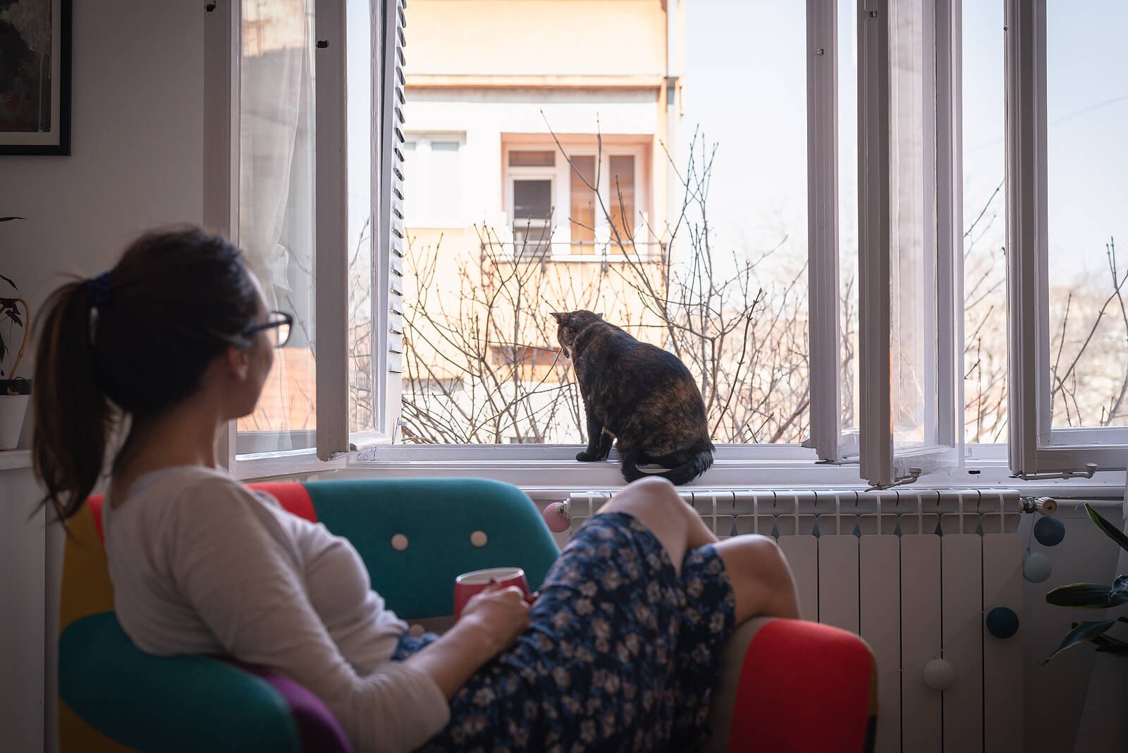 A woman sits and watches her cat in an open windowsill. This could represent the anxiety of returning to the world after COVID. An anxiety therapist in Washington, D.C. can offer support with online anxiety treatment in Virginia and other services. Learn how anxiety treatment in Washington, D.C. can support you!
