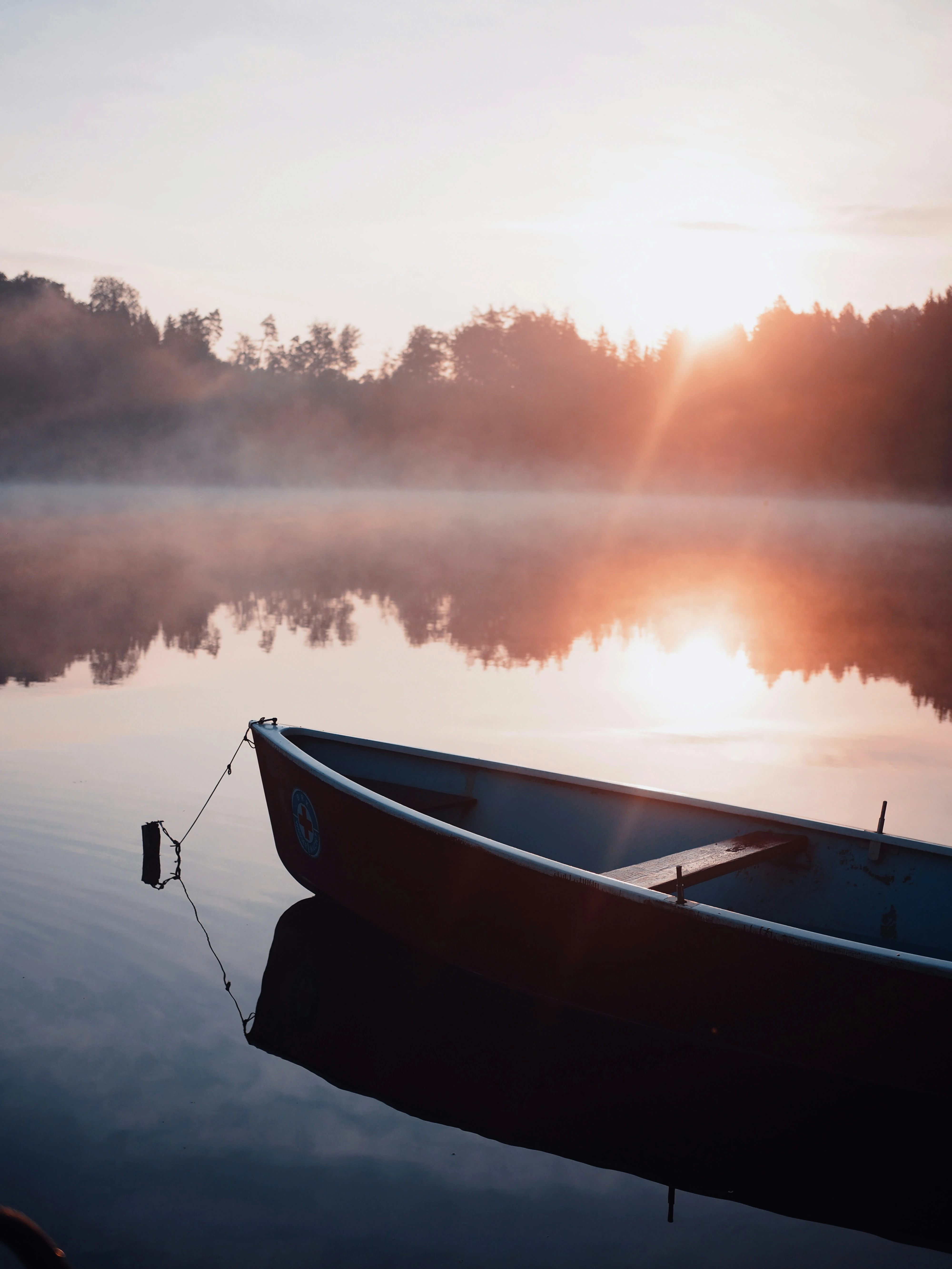 a rowboat on a calm lake